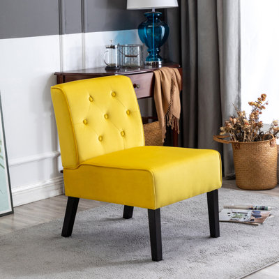 Fauteuil d'appoint 53 po en velours jaune à 2 boutons sans accoudoirs avec mousse douce, idéal pour le salon et le coussin de magasin, convient aux petits espaces