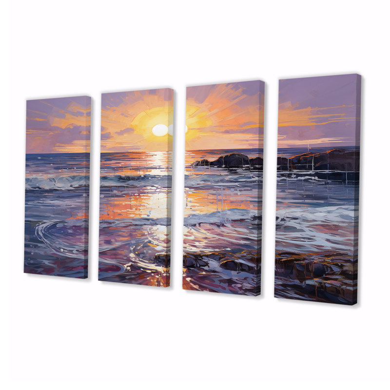 Rothman - Coucher de soleil, art mural 4 pièces, H 28 po x l 48 po