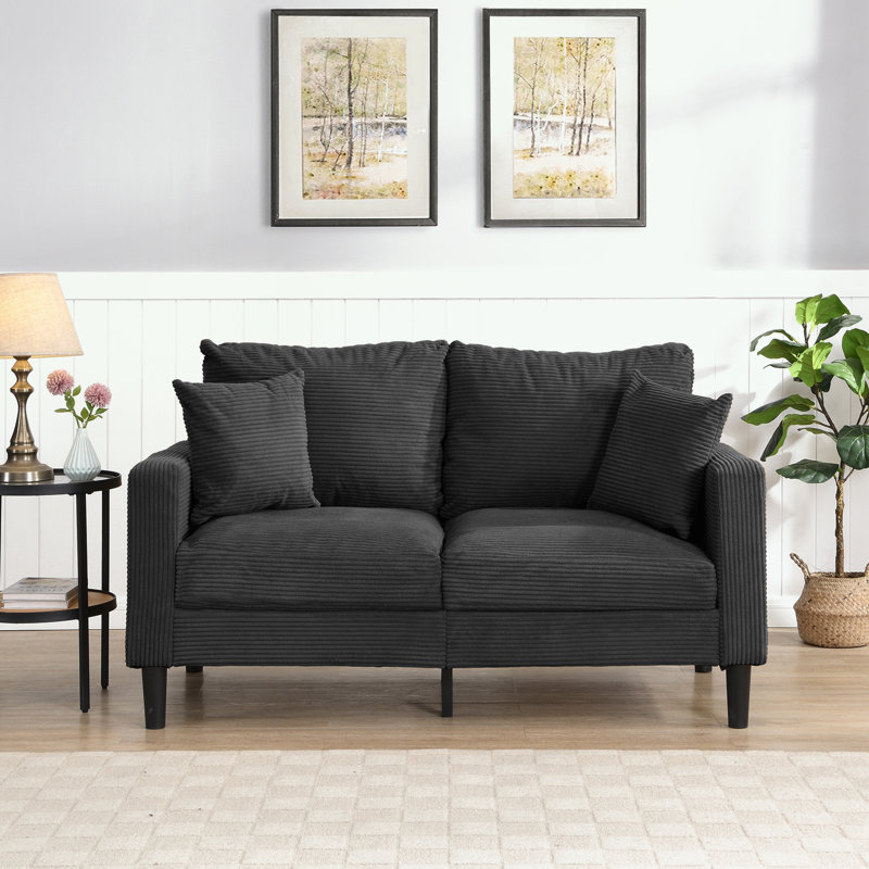 Canapé en velours côtelé Aubreigh, Gris foncé, H 34,6 po x l 57,9 po x P 30,7 po