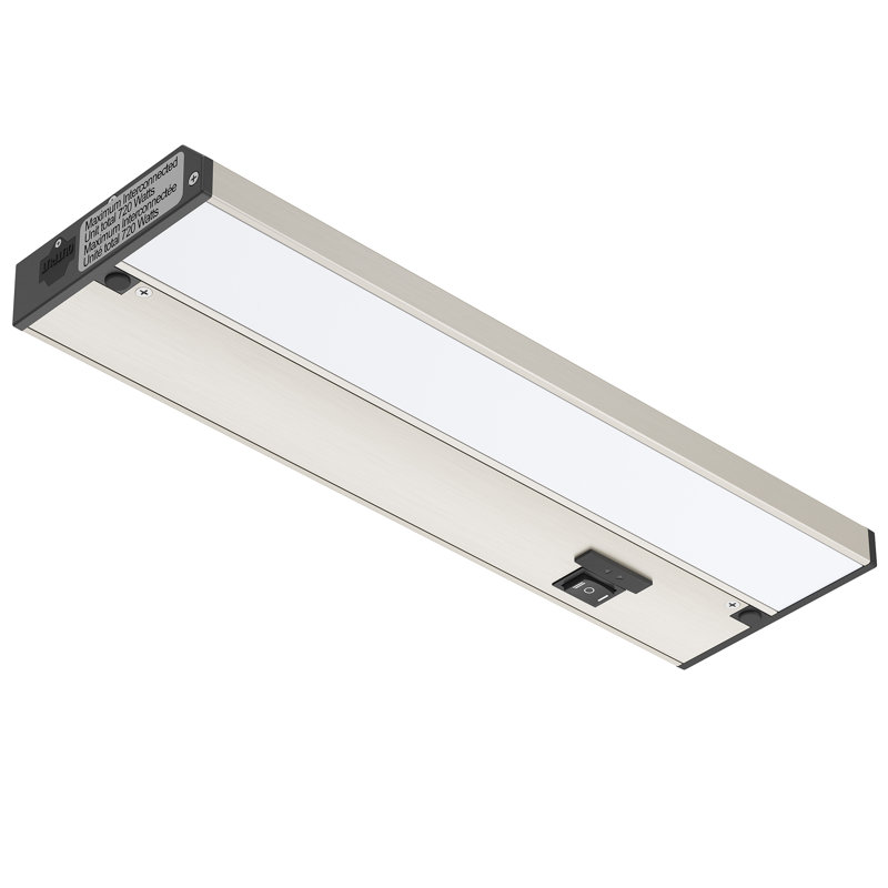 Éclairage sous le meuble à DEL 3 pouces de 12 pouces Inlight, câblé ou branché, sélectionnable blanc 2700K / 3000K / 4000K, à intensité variable, finition nickel brossé, IN-0210-1-SN-WF