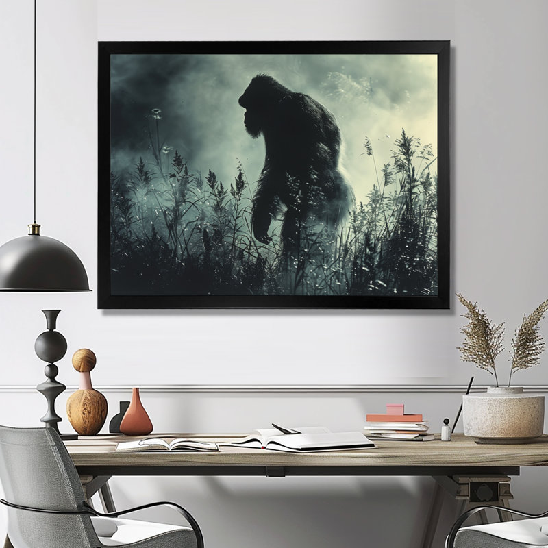 Silhouette d'ombre noire et grise Bigfoot - art mural Bigfoot, Toile encadrée noire simple, H 12 po x l 20 po x P 1 po