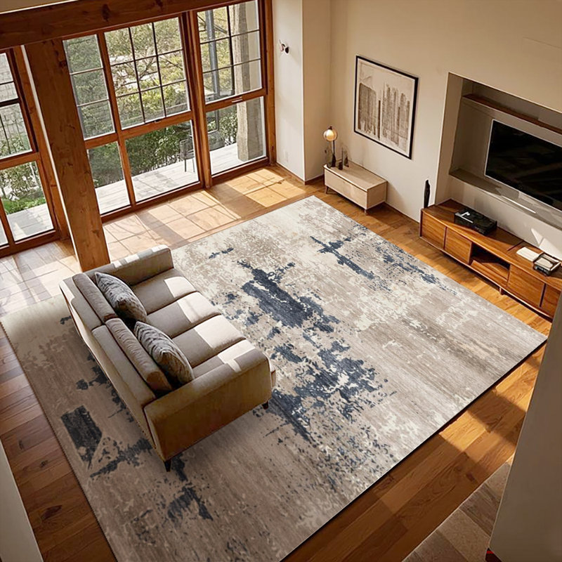 Modern Abstract Area Rug, Blue Grey Distressed Carpet with Non-Slip Backing, Stain-Resistant Durable Rug for Entryway, Living Room, Bedroom, Home Office (Multiple Sizes)