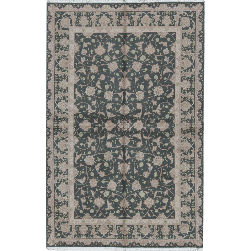 Tapis vert olive de haute qualité noué à la main