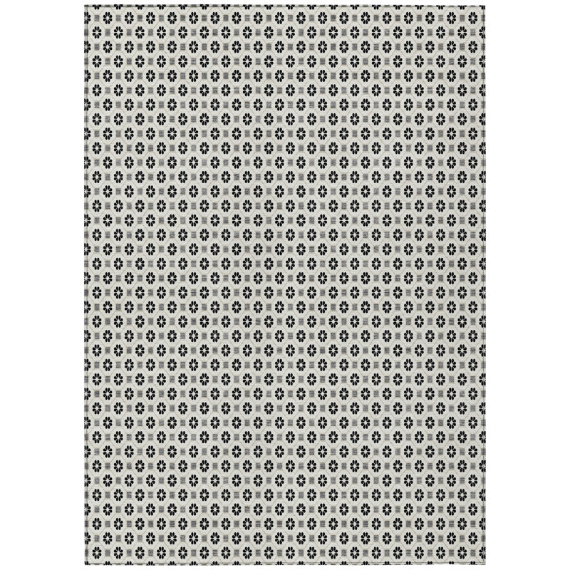 Tapis extérieur lavable floral ivoire et noir 3 pi x 5 pi