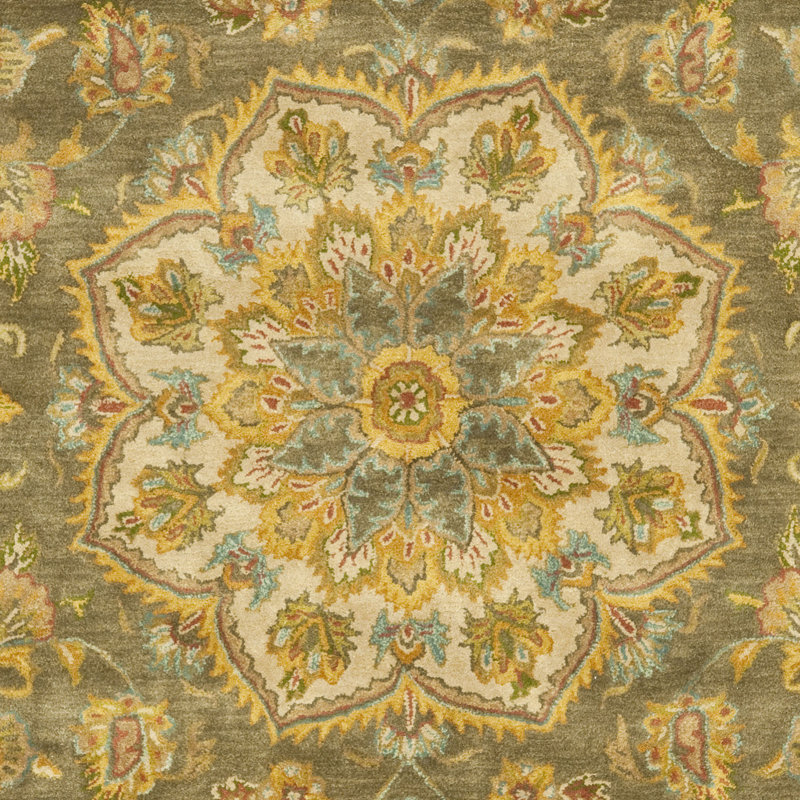 Tapis vert / taupe en laine touffeté à la main Cranmore, Rectangle 2 pi x 3 pi