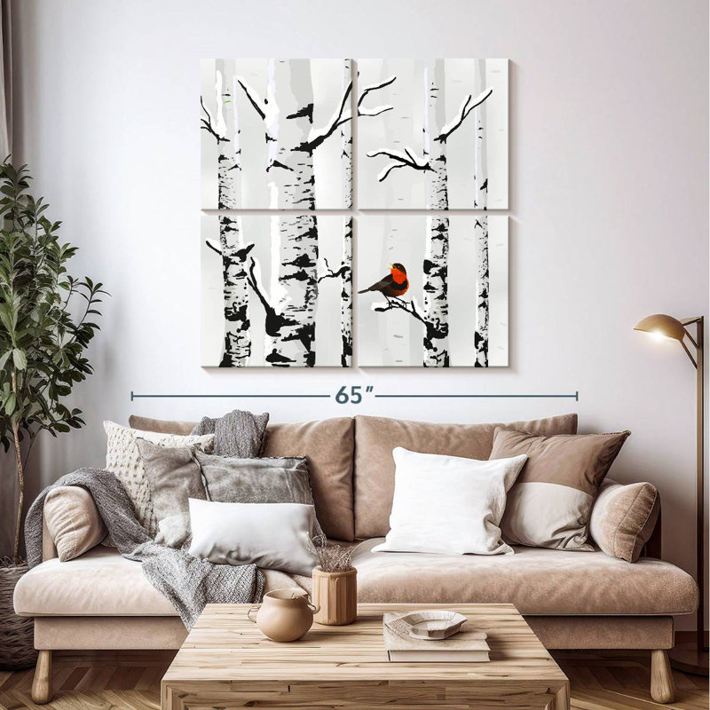 Brampt Snow Birch Bird, 45" H x 45" W