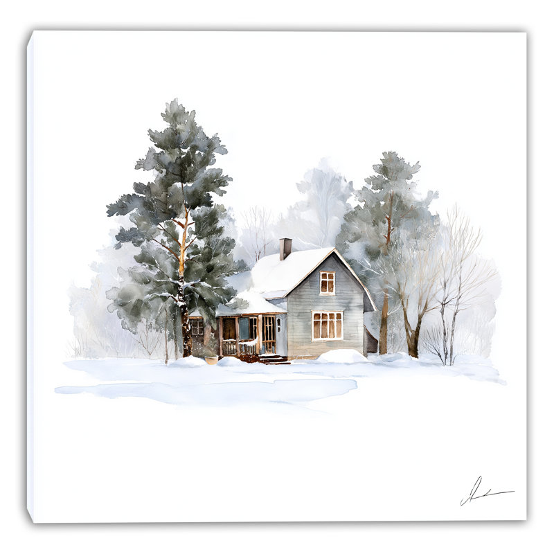 Art mural sur toile Cozy Cabin in Winter, H 20 po x l 20 po