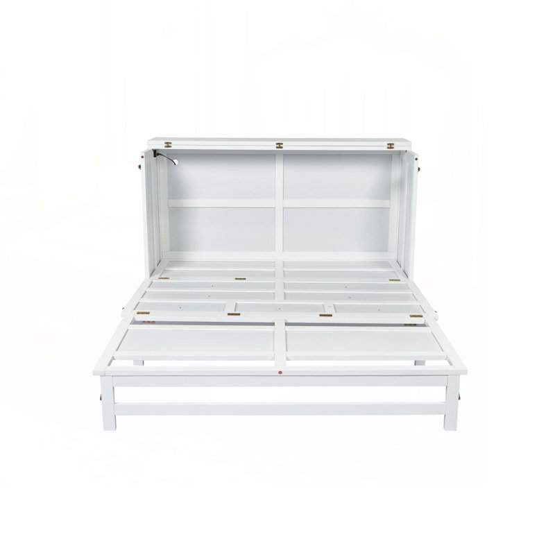 Lit escamotable de rangement avec tiroir de rangement et station de charge, port USB, Blanc, Grand