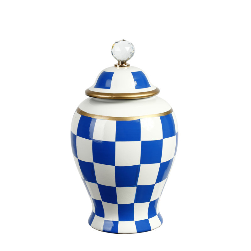 Ceramic Jar, 13.5" H x 7.75" W x 7.75" D, Blue/White