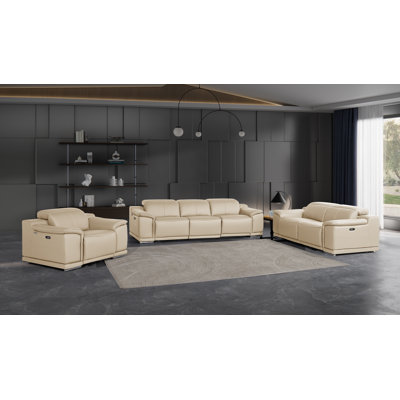 Divanitalia 6-Piece Modular Power Reclining Sofa, Loveseat, And Chair Set – 6 Recliners, Top Grain Italian Leather
