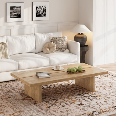 55'' Rectangular Wooden Coffee Table, Farmhouse Coffeee Table Retro Oak Veneer For Living Room, Home Office, Apartment