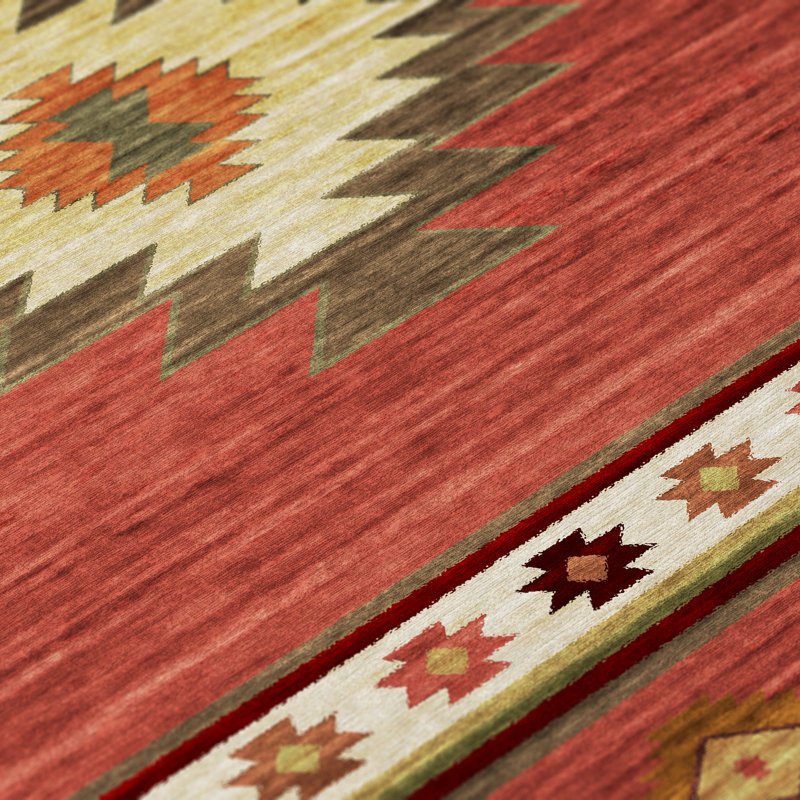 Binette Southwestern Machine Woven Polyester Indoor / Outdoor Area Rug in Red/White/Brown, Rectangle 5' x 7'6"
