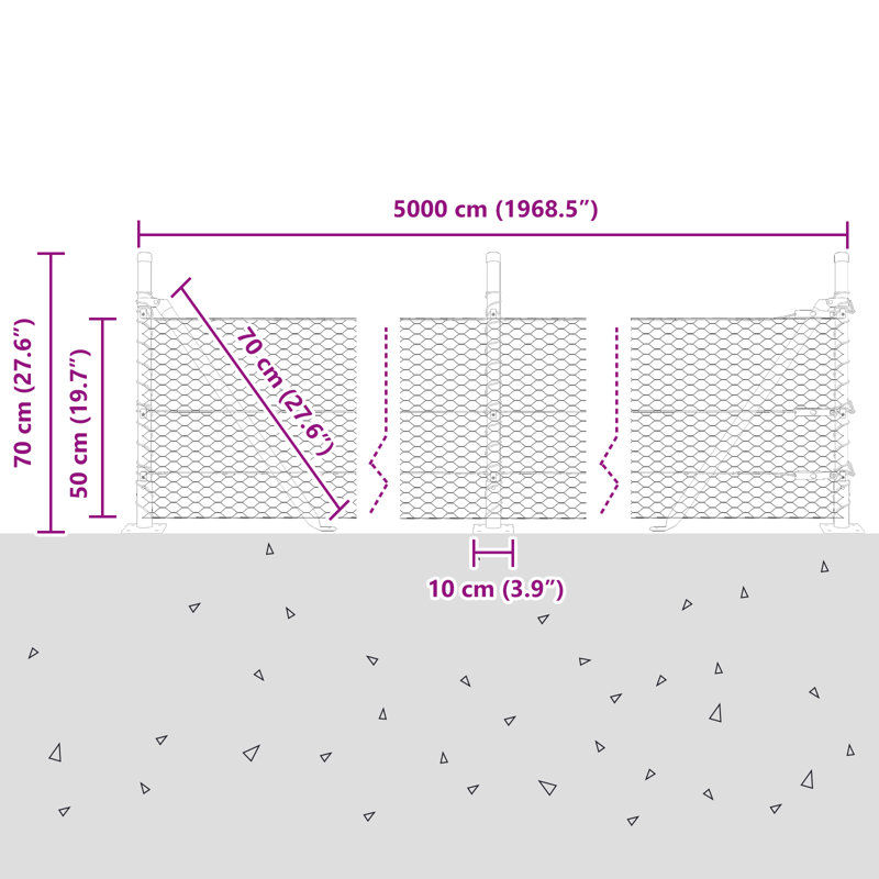 Vidaxl Hexagon Fence Grey Steel, 50cm H x 5000cm W