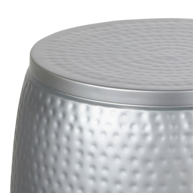 Merida 19" Modern Rustic Hammered Metal Drum Storage Side Table with Lid, Silver/Black