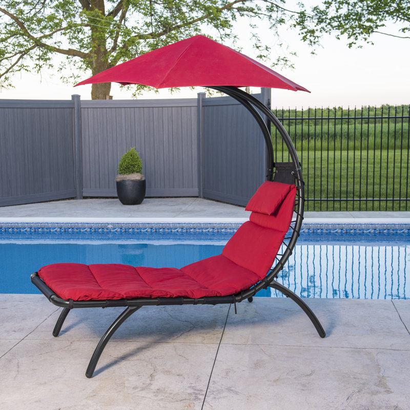 Vivere Maglione Original Stationary Dream Lounger with Removable Cushion and Umbrella, Cherry Red