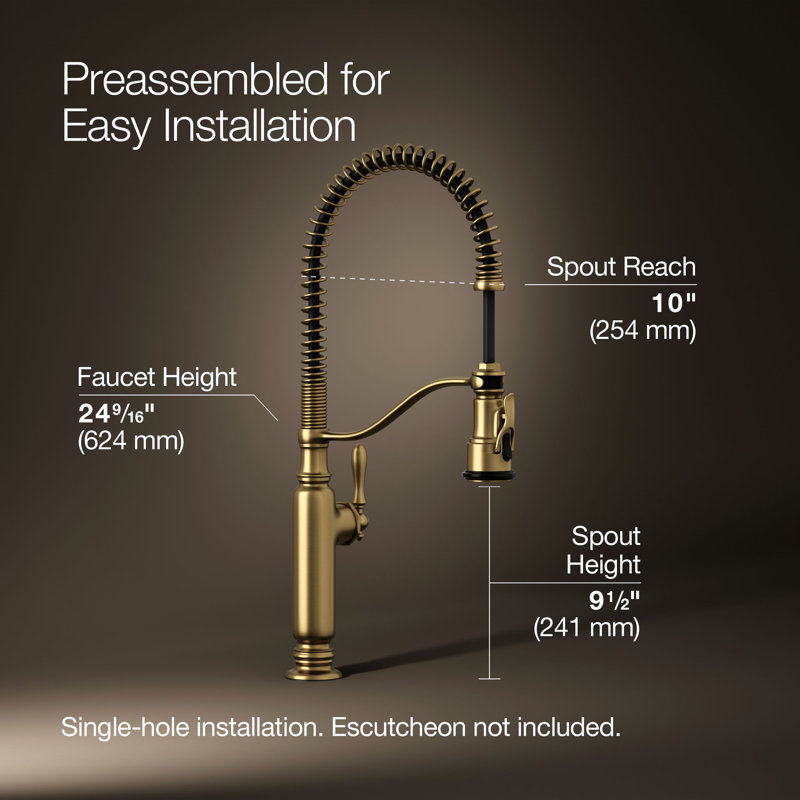 Tournant Single Handle Pull Down Kitchen Faucet, Vibrant Brushed Moderne Brass