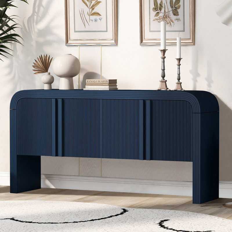 Novay 62.23 "Long Sideboard, Fluted Buffet Table with 4-Door, Navy Blue