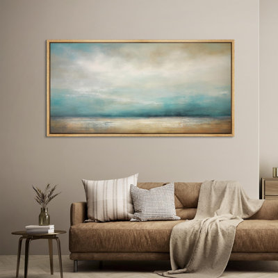 Minimal Landscape " Modern Abstract Coastal Serene Ocean Horizon Vintage Inspired Stripes Decor Extra Large Pictures "