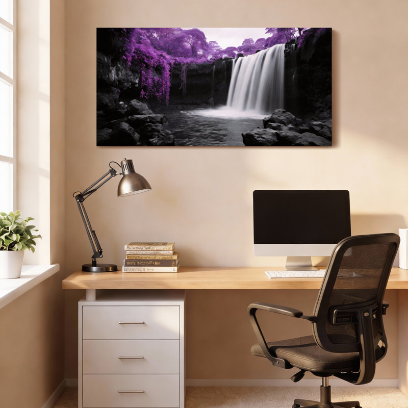 Ensemble de 1 tableau sur toile représentant un paysage de cascade violette, 4020