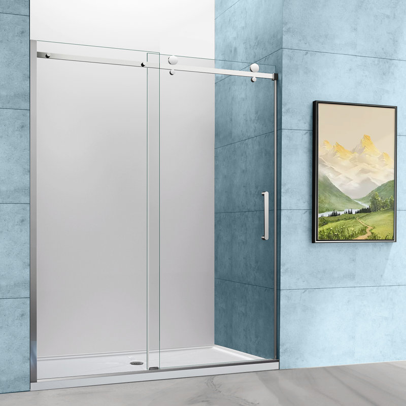 56"-60" W x 76" H Single Sliding Frameless Shower Door with Width-Adjustable Top Rail, 5/16" (8mm) ANSI & SGCC Certified Tempered Glass, Chrome