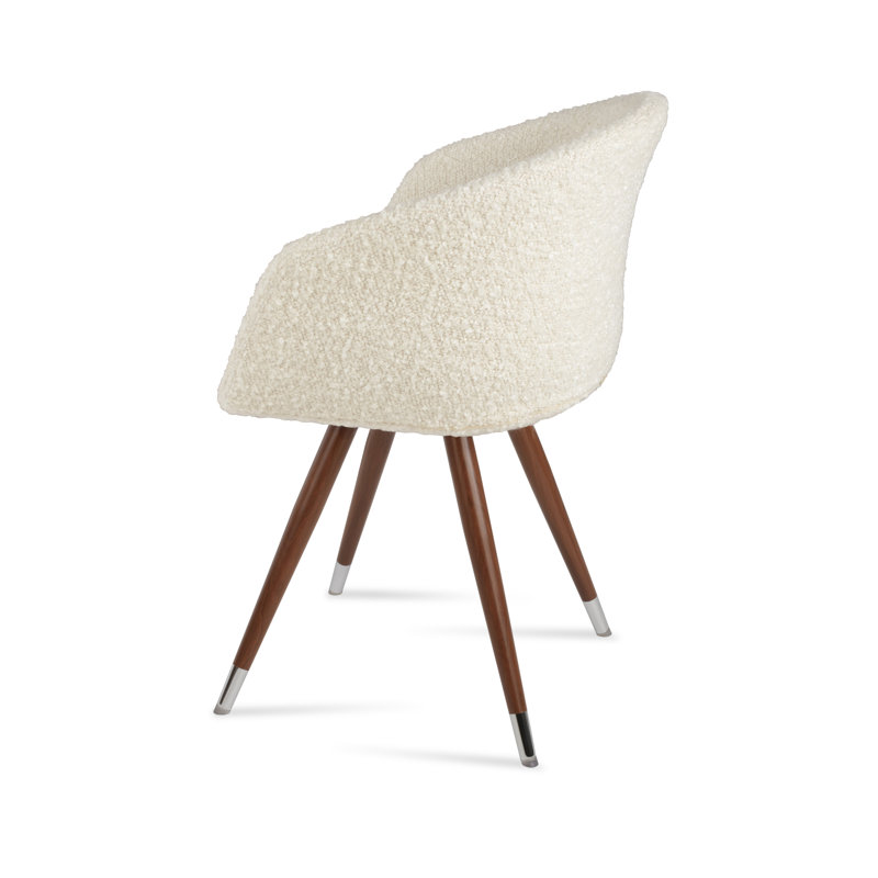 Fauteuil Tribeca, Noyer / acier poli, Laine blanc cassé