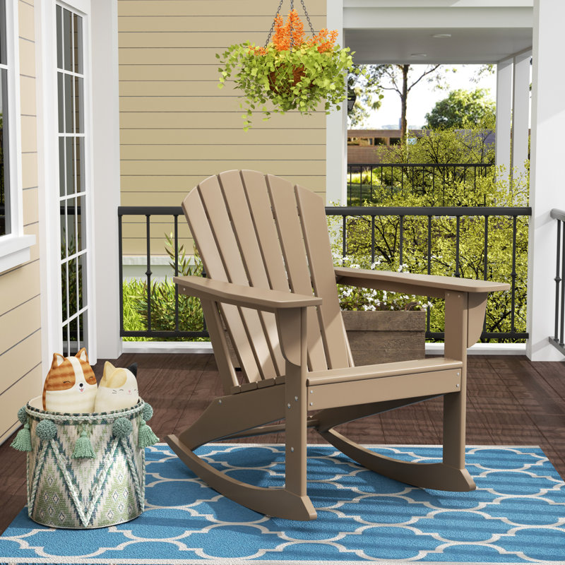 Chaise Adirondack berçante en PEHD Geoff, Bois patiné