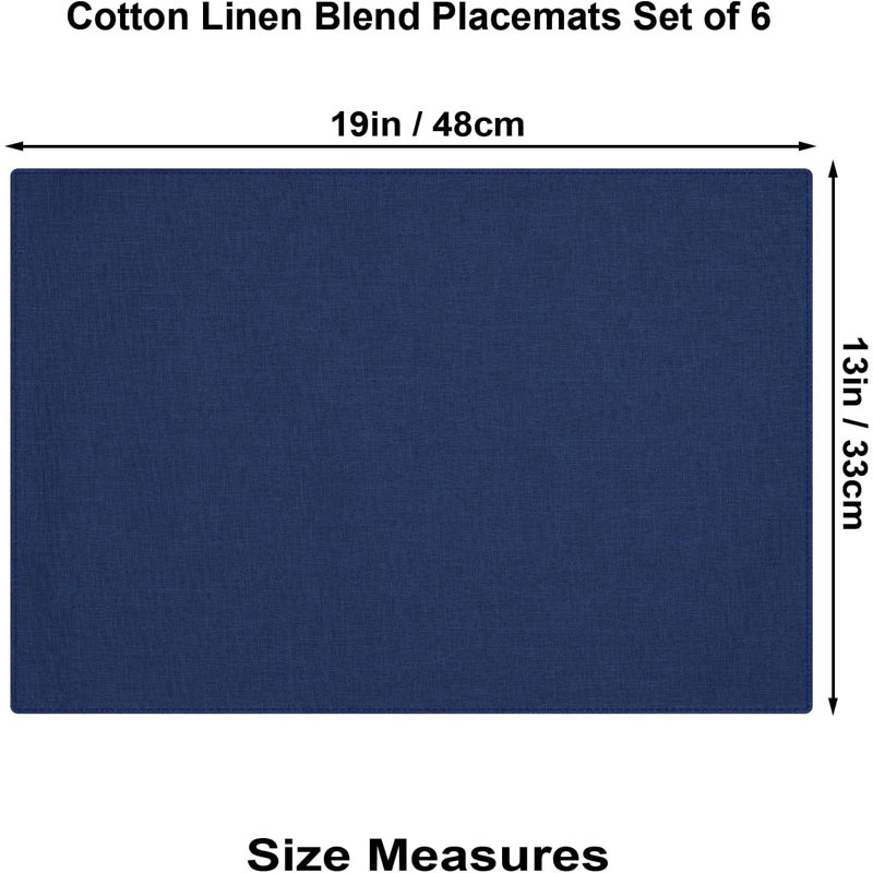 Ensemble de 6 napperons en tissu, mélange de lin en coton lavable à la machine, double couche durable, napperons résistants à la chaleur, napperons en tissu épais et infroissable