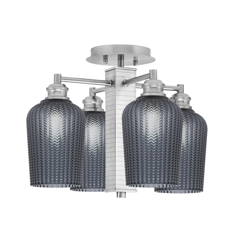 Edge 4 Light Semi-Flush Shown With 5" Textured Glass, Brushed Nickel, Smoke