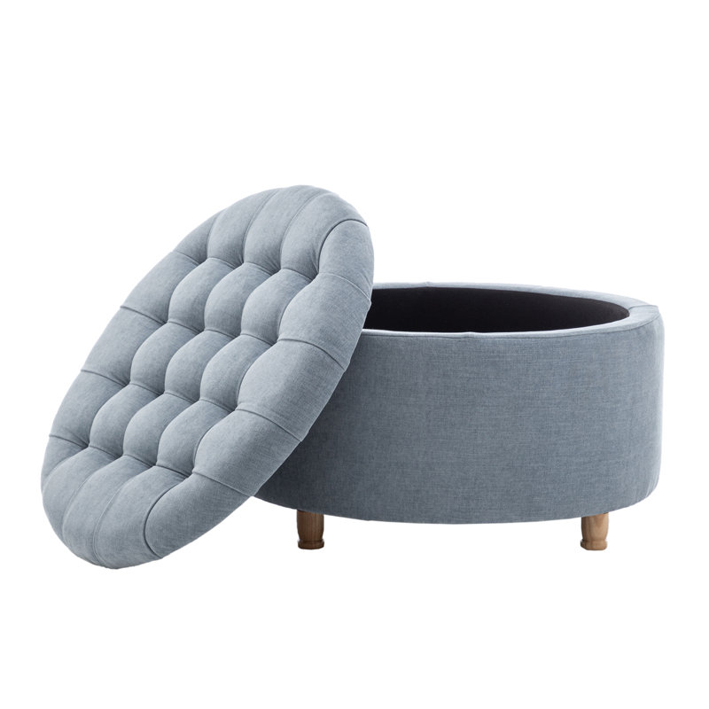 Upholstered Ottoman, Brown, Light Blue