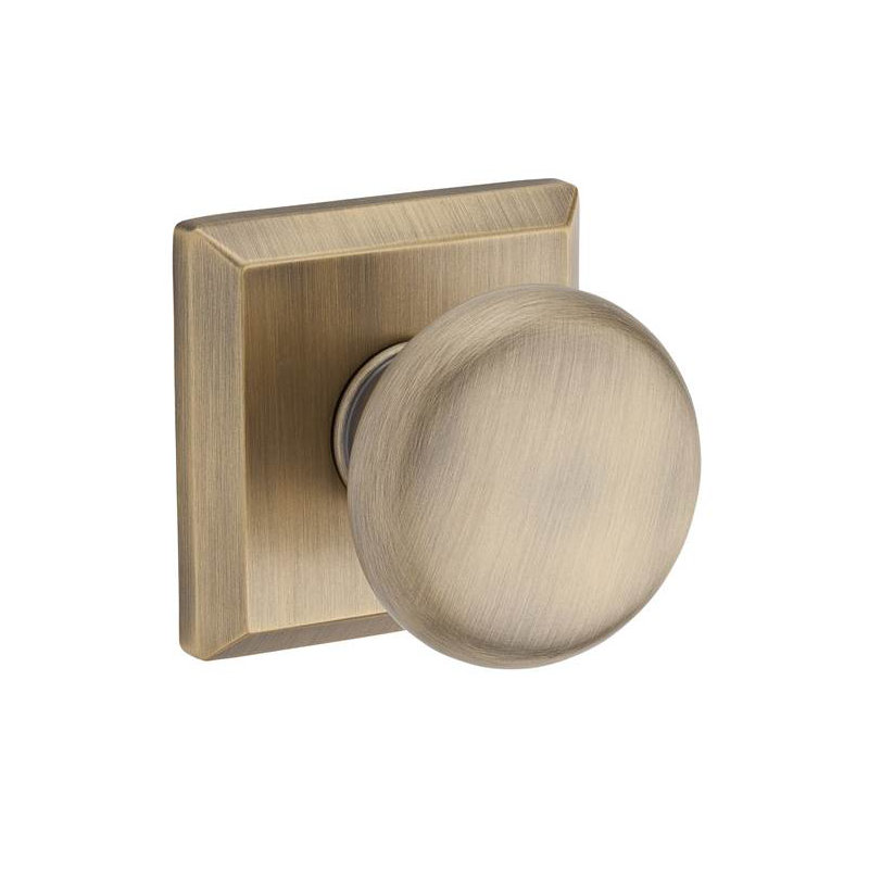 Round Single Dummy Door Knob with Traditional Square Rose, Polished Nickel, Passage (Hall & Closet)