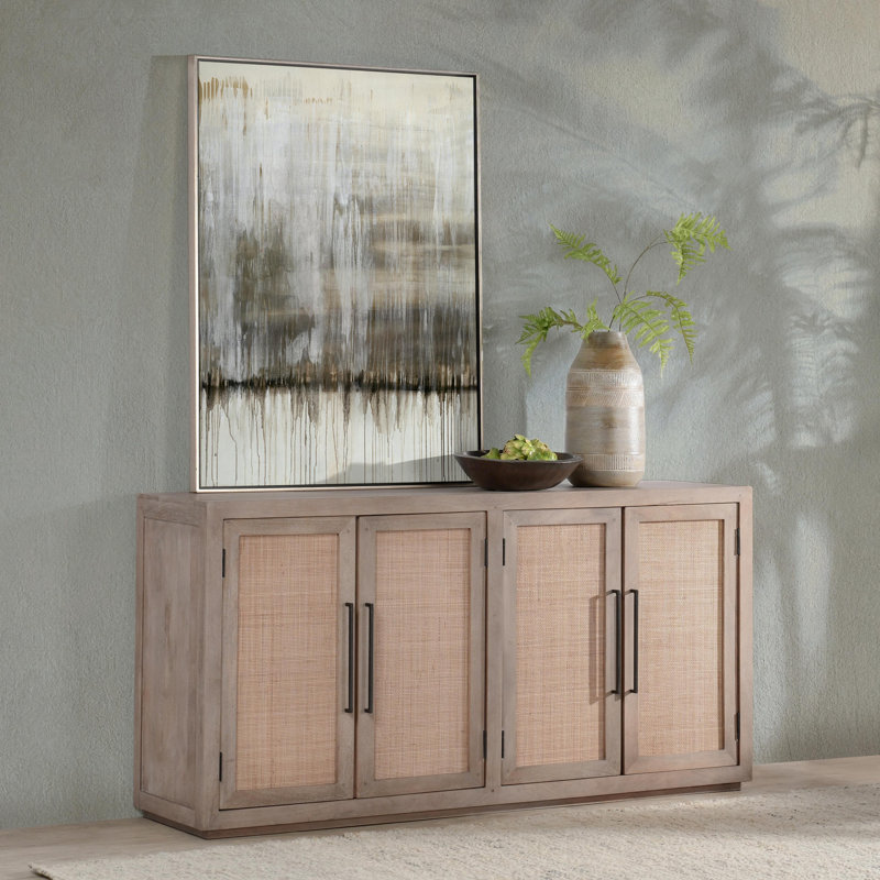 Jensen Mango 72" Wood And Cane Weave Buffet Sideboard In Taupe