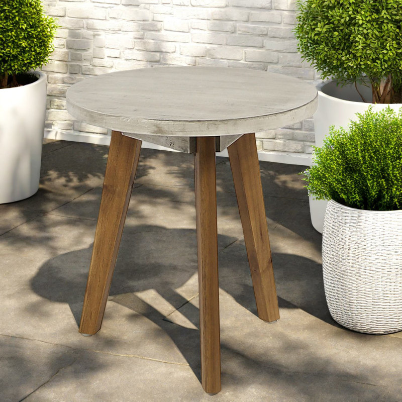 Compact Patio Tables, Acacia Wood Modern Tripod Accent For Patio Home