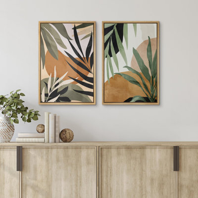 Tropical Plants " Tropical Palm Leaf Abstract Modern Art Wall Decor Artwork Minimalist Floral Botanical For Bedroom " 2 - Pieces