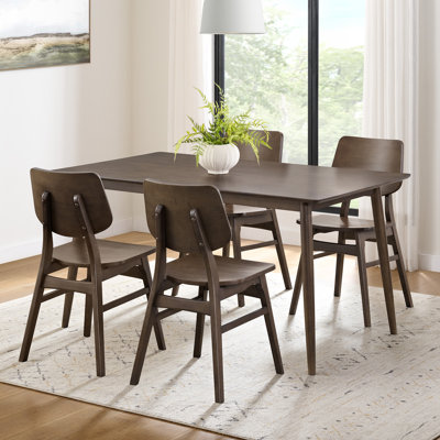 Calais 5 Piece Dining Table Set For 4 With Chairs - 59 Inch Solid Wood Kitchen Table And Chairs Set Of 4 - Mid Century Modern Furniture For Dining Room Or Kitchen (Walnut))