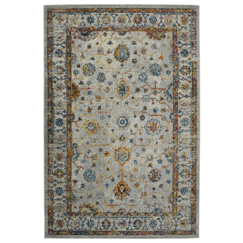 Tapis tissé à la machine orange et ivoire 5 pi x 7 pi