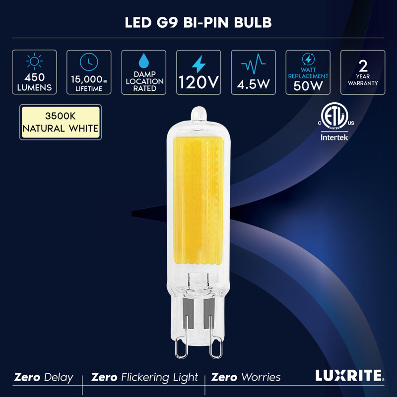 50 Watt Equivalent T4 G9/Bi-pin Dimmable LED Bulb, 3500