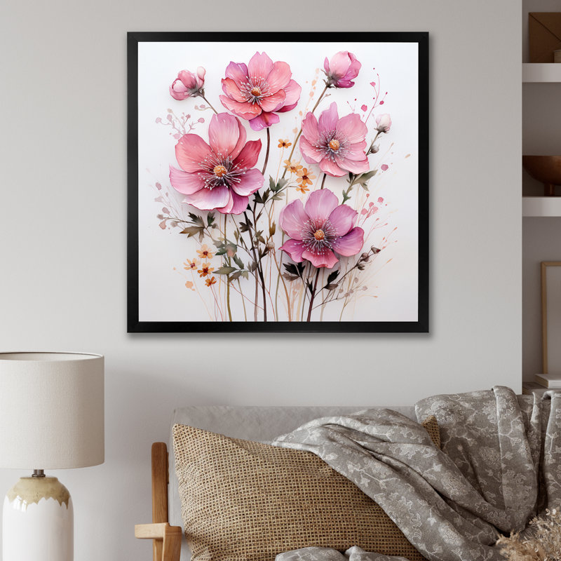 Art mural sur toile rose, H 16 po x l 16 po x P 1 po, Cadre simple noir