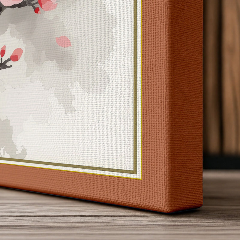 Moonlit Cherry Blossom Japandi - Wrapped Canvas, 36x24 - 91.4 x 61.0 cm, Terracotta Border