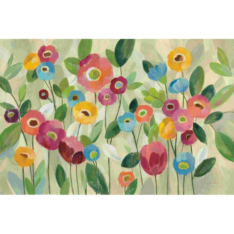 «Fairy Tale Flowers V» par Silvia Vassileva - Peinture, H 8 po x l 12 po, Cadre flottant noir, Non