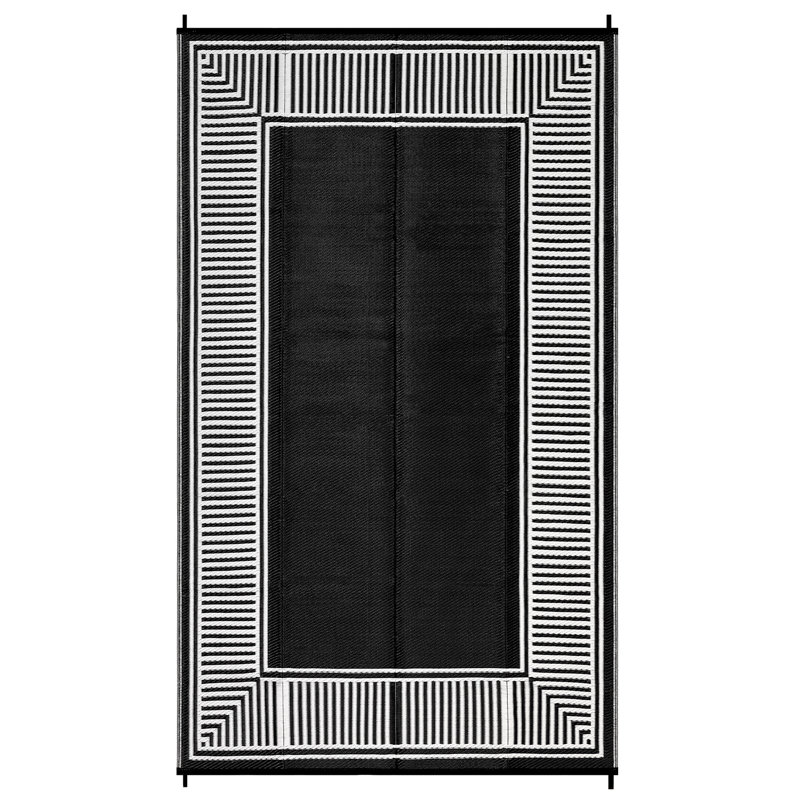 Waterproof Reversible Outdoor Area Rug 10x20ft - Black White Plastic Straw Mat - UV Resistant, Lightweight, Collapsible - Modern Striped Design - For Patio, Camping