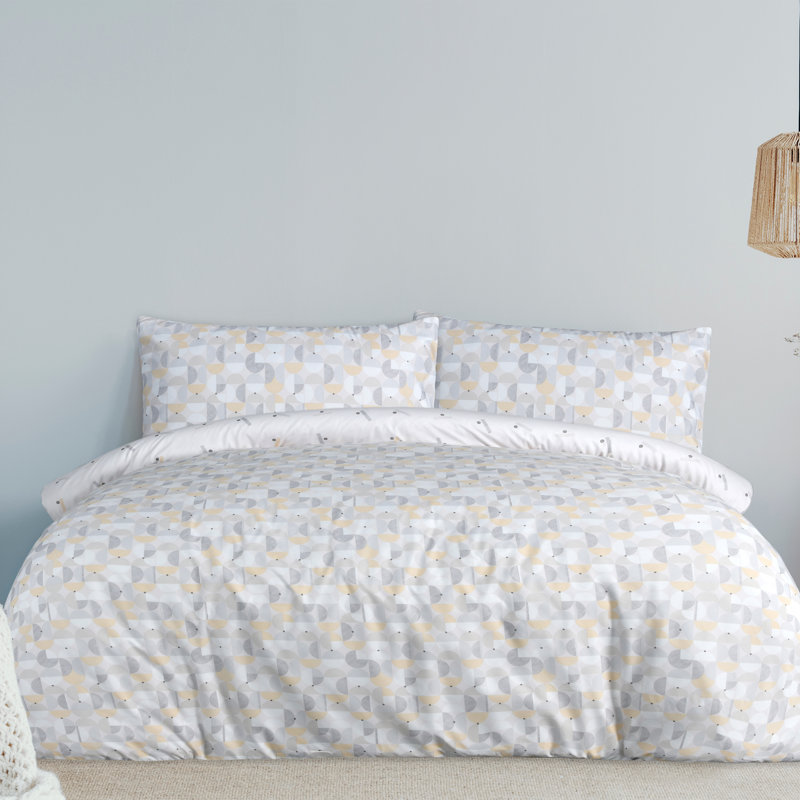 Polyester Geometric Shapes Duvet Cover, Double Duvet Cover + 2 Standard Pillowcases, Ochre