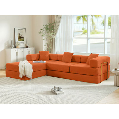 Addisin 108" Oversized Modular Sleeper Sofa Bed with Reversible Chaise, No-Assembly Compression Floor Couch