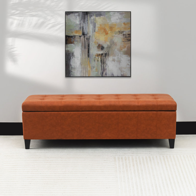  51" Faux Leather Upholstered Storage Bench, Reddish Brown