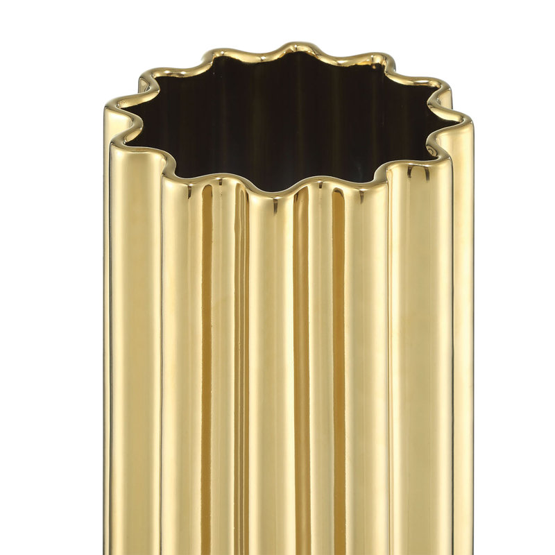 Vase de plancher en céramique Arianna, Laiton / blanc