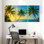 Palmiers, palmiers tropicaux, coucher de soleil, scène de plage, ensemble de 3 reproductions d'art sur toile