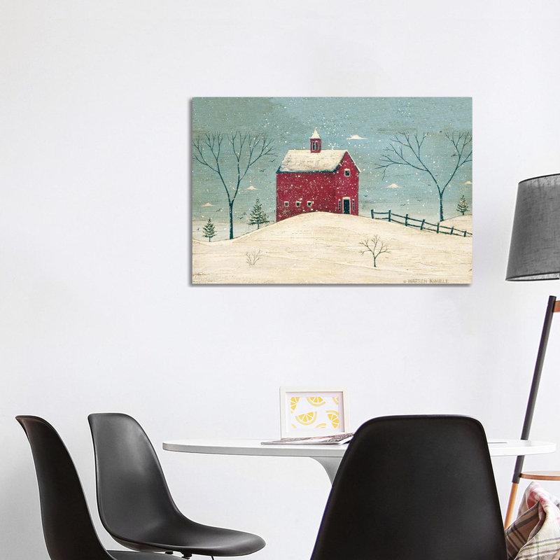 Grange en hiver - impression d'art mural, H 26 po x l 40 po, Toile tendue, Ne s’applique pas