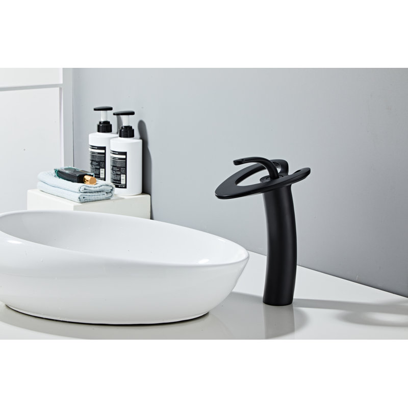 Robinet pour salle de bain à poignée simple avec plaque de recouvrement et bonde Wovier Love Shape, Noir mat