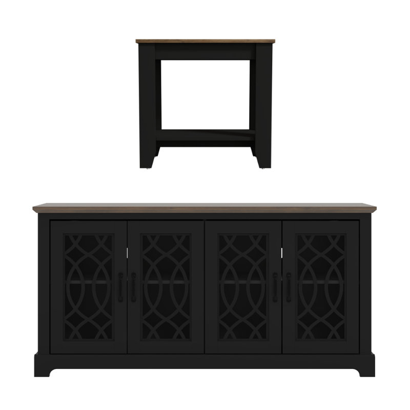 Weddel Basilico Transitional Tv Stand And End Table 2 Piece Living Room Set, Knotty Oak, Black