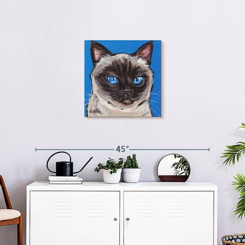 Chat siamois sur fond bleu, H 20 po x l 20 po