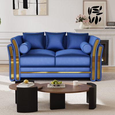 Canapé 62 po moderne en velours avec accoudoirs en métal doré